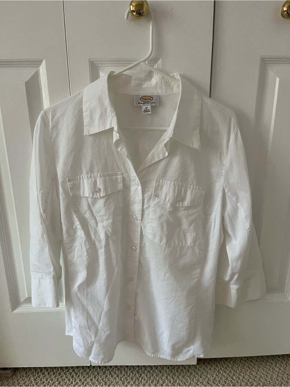 Talbots White Women's 100% Cotton Button-Front Shirt 1X Petite Plus with Stretch